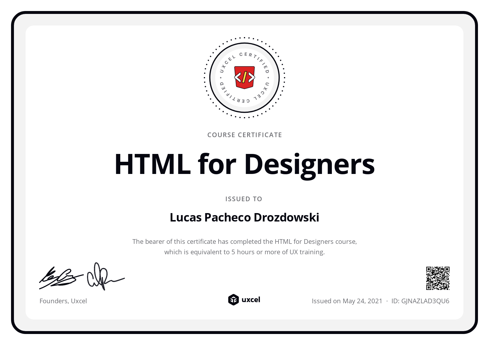 Lucas Pacheco Drozdowski's certificate